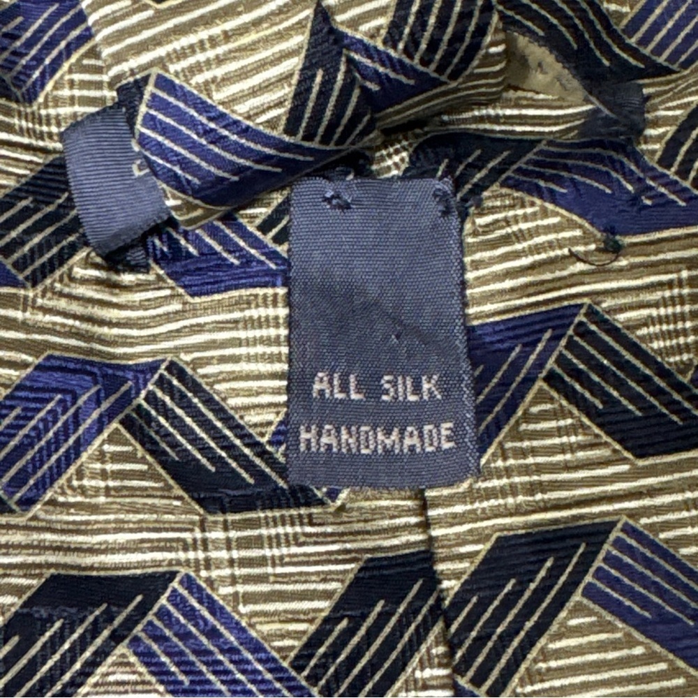 Barbara Blank New York Men's Necktie Tie All Silk Handmade Gold Black Blue - Picture 3 of 5